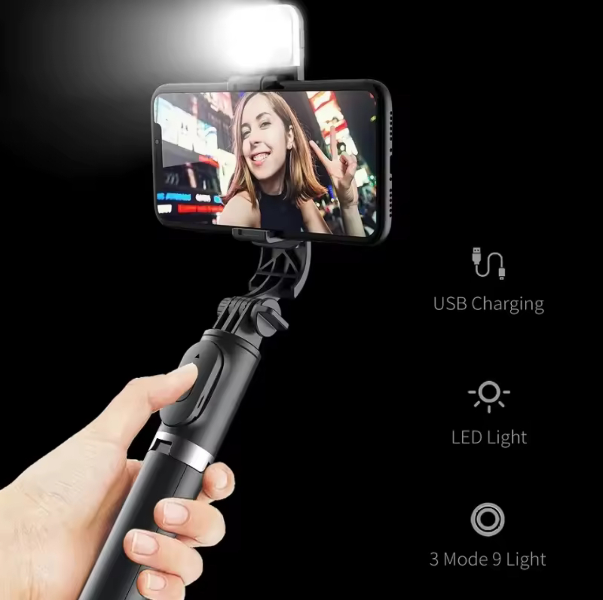Selfie Stick with Bluetooth & LED Fill Light - Image 4